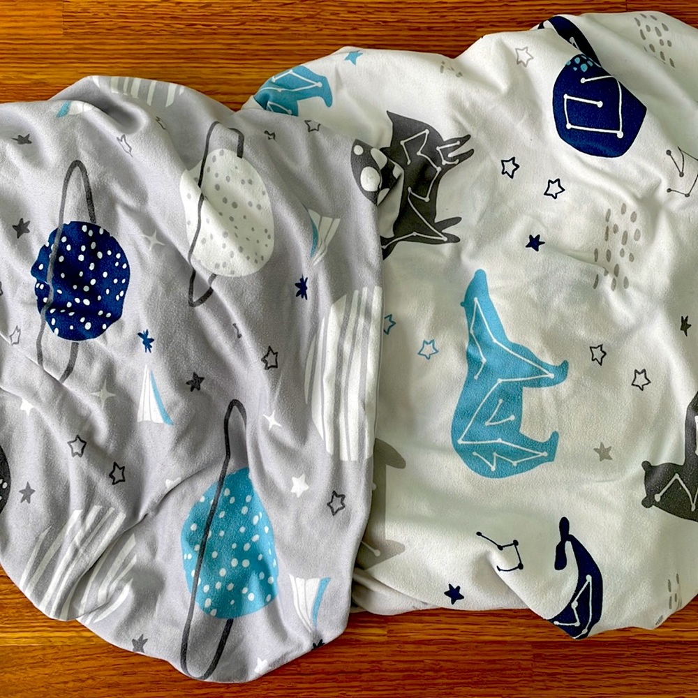 Brolex Mini Crib / Pack N Play sheet set. Blue/ Grey Space jersey fabric